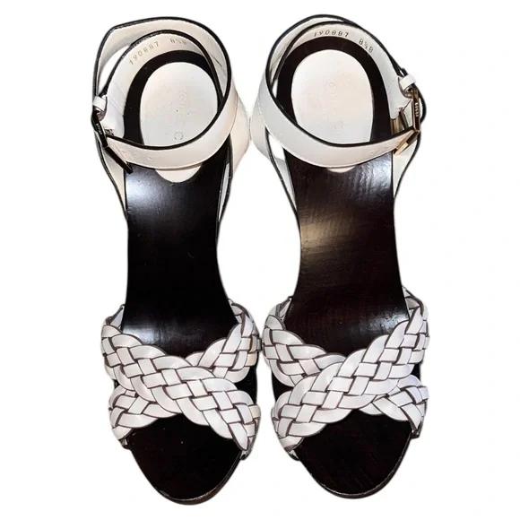 Gucci White Braided Leather Sandals with High Heel - Picture 1 of 6